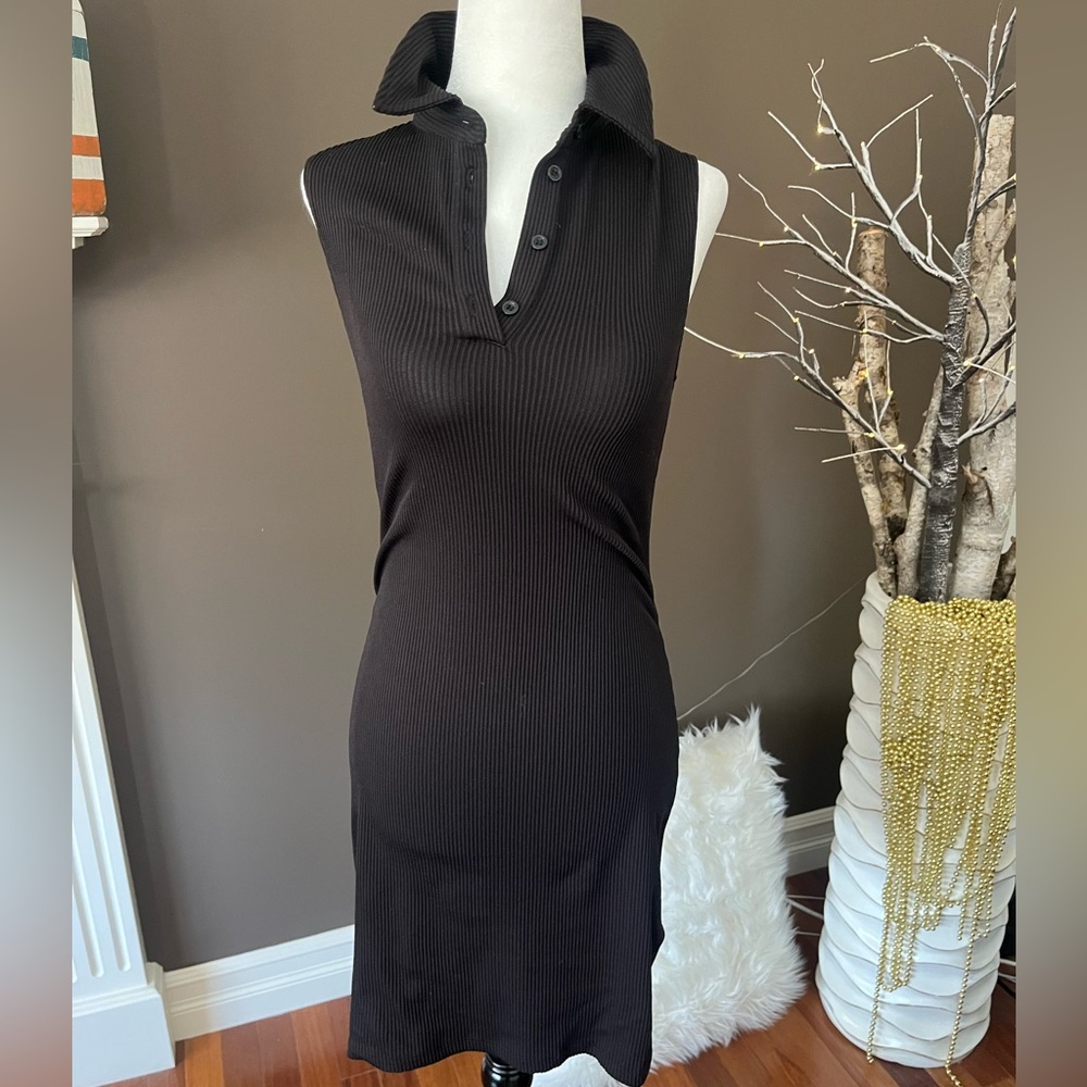 Divided Black Ribbed Mini Dress
